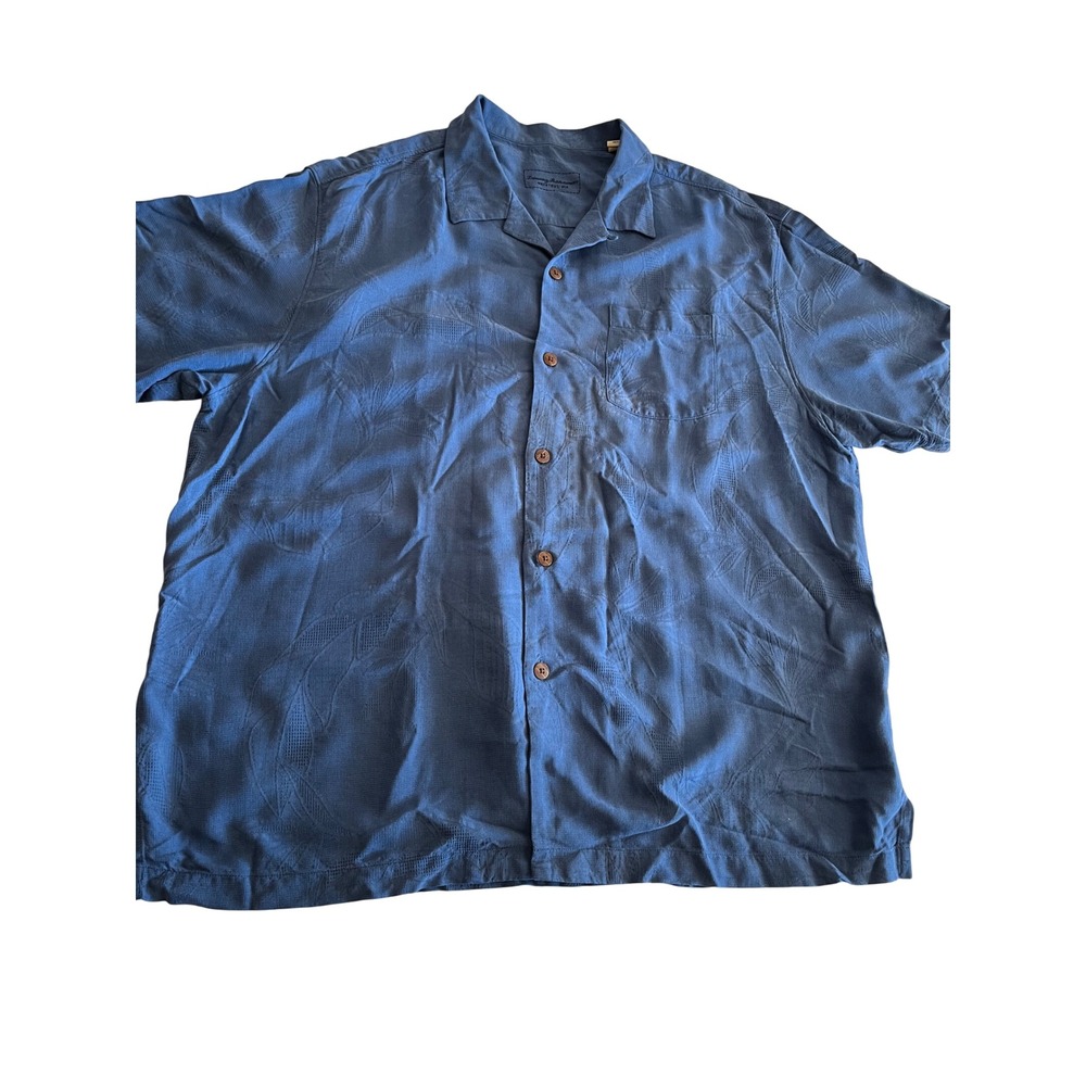 Tommy Bahama Mens Blue Silk Blend Tropical Jacquard Camp Shirt XL